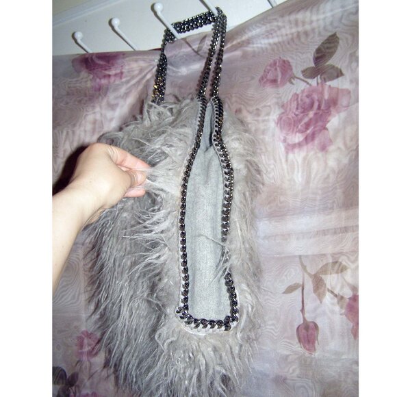 NEW Stella McCartney Faux Fur Gray Chain Tote Hobo bag - Picture 5 of 13